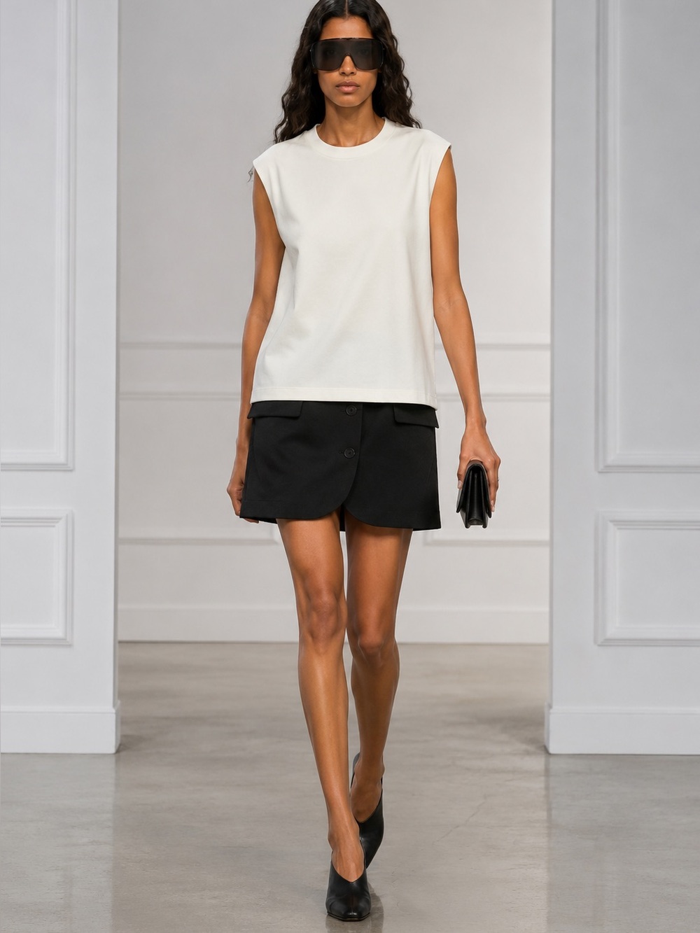 MM6 Maison Margiela Layered Boxy Mini Dress White Black M